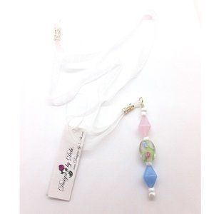 Bookmark Ribbon Slide Bookmark Pink/Blue Glass & Silver